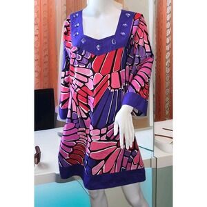 Jaclyn Smith Women's Size L Dress Mod 60s Inspired Tunic‎ Jewel Neck Maximalist